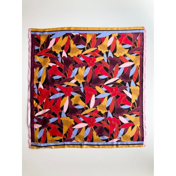 Ann Taylor Accessories - ANN TAYLOR Red Purple Yellow Blue Lily Floral Print Silk 25" x 25" Square Scarf